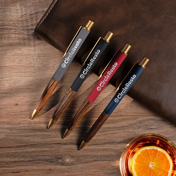 A vintage-style executive pen with a recycled aluminum barrel, unique rosewood... from ASI 61966 HPG / Hub Pen