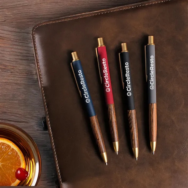 A vintage-style executive pen with a recycled aluminum barrel, unique rosewood... from ASI 61966 HPG / Hub Pen