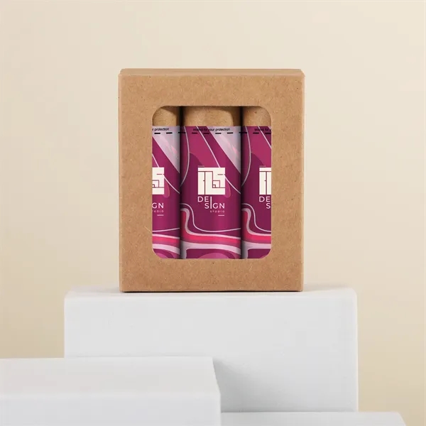 3-pack of all-natural lip moisturizer tubes packaged in a kraft paper... from ASI 61966 HPG / Mixie