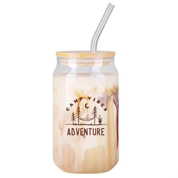 16 oz. glass-can-shaped glass with bamboo lid and glass straw, perfect... from ASI 61966 HPG / Best Promotions USA
