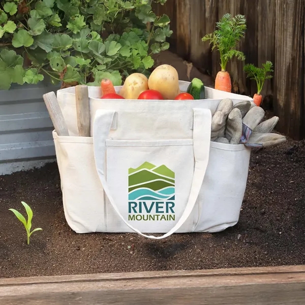 Recycled cotton garden tool bag with exterior pockets and reinforced handles.... from ASI 61966 HPG / Beacon Promotions