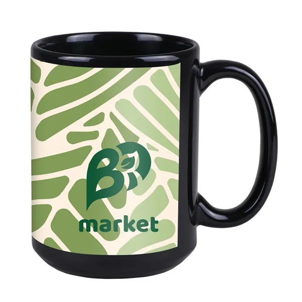 15 oz. black ceramic mug with C-handle, perfect for vibrant full-color... from ASI 61966 HPG / Best Promotions USA
