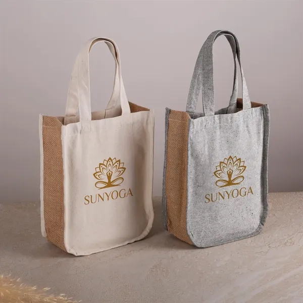 Stylish 10 oz tote with recycled cotton, rPET & jute. Smooth... from ASI 61966 HPG / Beacon Promotions