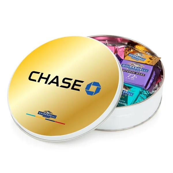 Round Gift Tin with Ghirardelli Chocolate Squares... from ASI 44900 NC Custom (CI/Lanco) / Chocolate Inn
