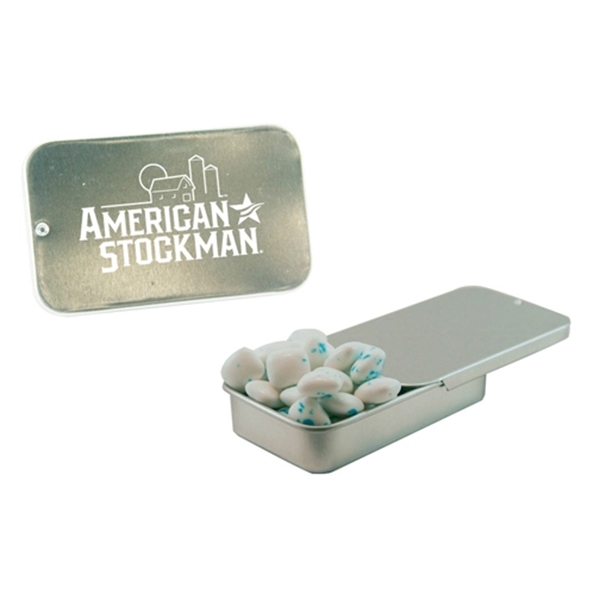 Slider tin filled with a treat of your choice between mints,... from ASI 61125 Hit Promotional Products