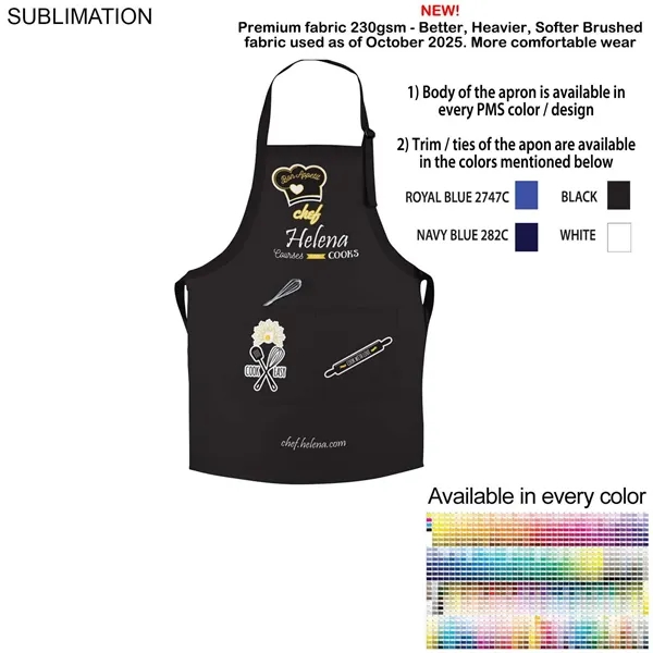 Colored Sublimated Bib Apron, 25x28, 2 Pockets, Adjustable Neck, White or... from ASI 53509 FIEL-Fairdeal Import & Export / FIEL