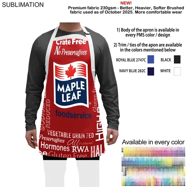 Domestic made Bib Apron, 25x28, No pockets, Adjustable Neck, Sublimated, White... from ASI 53509 FIEL-Fairdeal Import & Export / FIEL