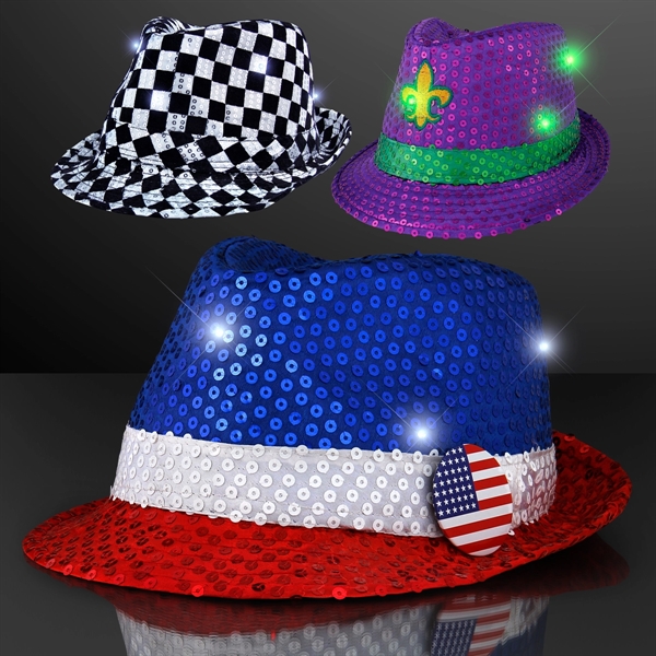 Custom shiny fedora hats with flashing lights.... from ASI 34194 ALightPromos / Alight Promotional Products