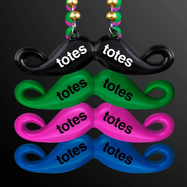 Blank or imprinted. Beaded lanyard necklace with hipster mustache pendant.... from ASI 34194 ALightPromos / Alight Promotional Products