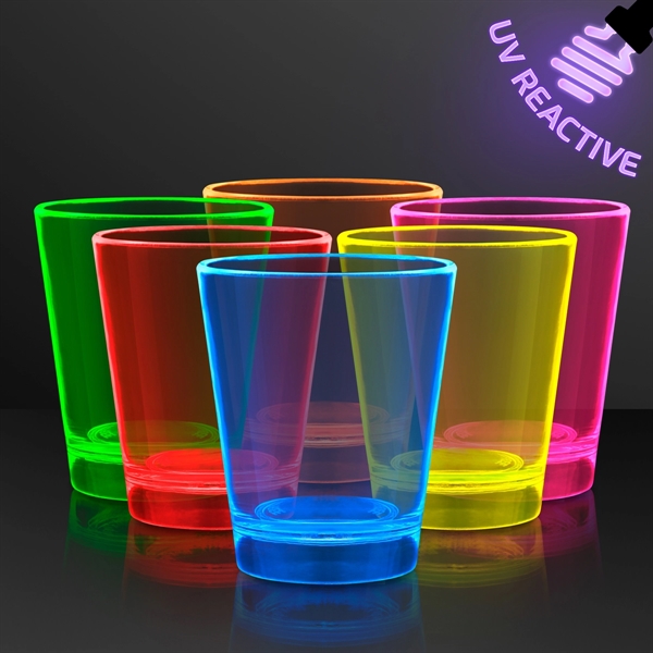 Blank or imprinted. 1.5 oz. UV Reactive Glow Shot Glasses... from ASI 34194 ALightPromos / Alight Promotional Products