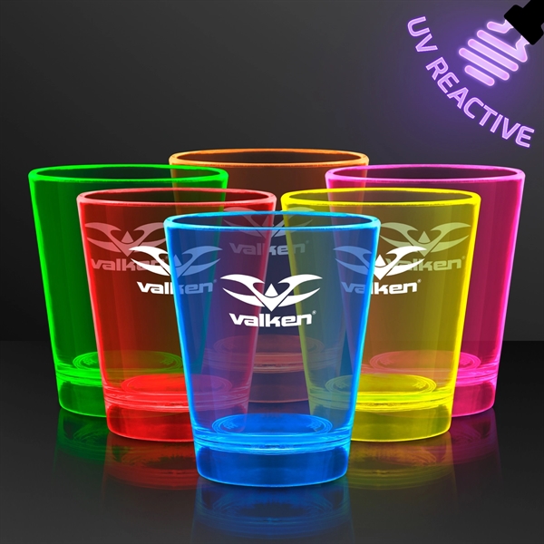 Blank or imprinted. 1.5 oz. UV Reactive Glow Shot Glasses... from ASI 34194 ALightPromos / Alight Promotional Products
