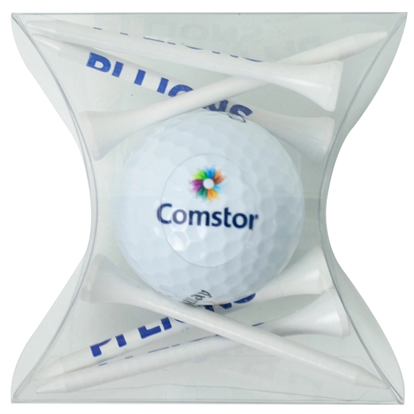 Plastic pillow pack filled with white wooden golf tees and one... from ASI 38120 Ball Pro / Diversified Quality Kitchenware