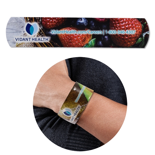 Digitally printed 1.5"H x 7"W Prizma Slap-Wrap® bracelets.... from ASI 54040 Fey Promo