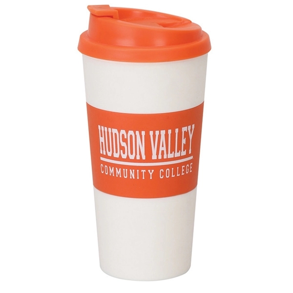 16 oz. double wall plastic tumbler with spill resistant click close... from ASI 40261 Berney-Karp Inc / Creative Source
