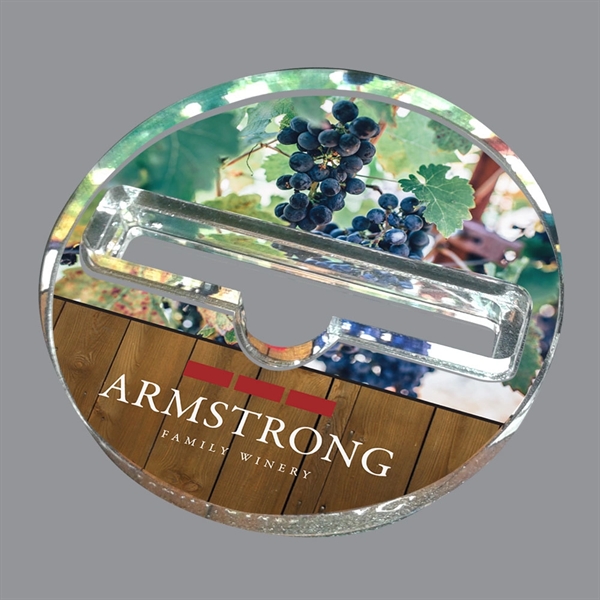 4" round acrylic paperweight with phone stand.... from ASI 72521 Morris Magnets / Laser Cuts