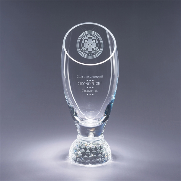 Profile award made of hand-blown crystal with a golf ball base.... from ASI 62985 J. Charles