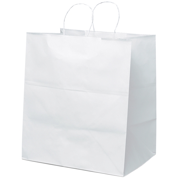 White kraft paper shopper with twisted paper handles and serrated cut... from ASI 37940 Bag Makers Inc