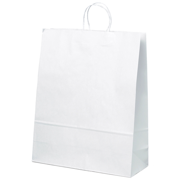 White kraft paper shopper with twisted paper handles and serrated cut... from ASI 37940 Bag Makers Inc