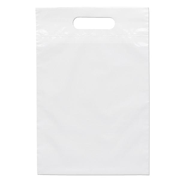 2.5 mil. low-density plastic bag with reinforced die cut handles.... from ASI 37940 Bag Makers Inc