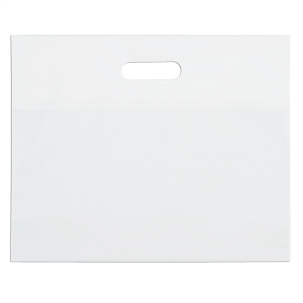 Low-density plastic bags with reinforced die cut handles.... from ASI 37940 Bag Makers Inc