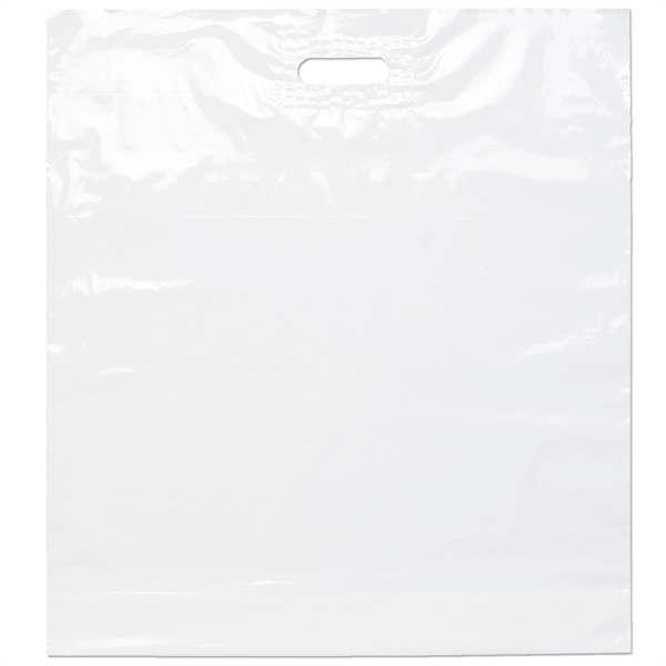Low-density plastic bags with reinforced die cut handles.... from ASI 37940 Bag Makers Inc
