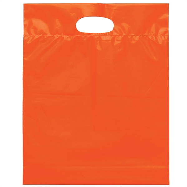 2.5 mil. orange plastic bag with fold-over die cut handles and... from ASI 37940 Bag Makers Inc