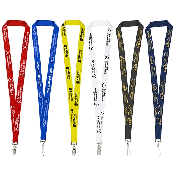 3/4" x 18" polyester lanyard with repeating one-color imprint and choice... from ASI 62660 Innovation Line