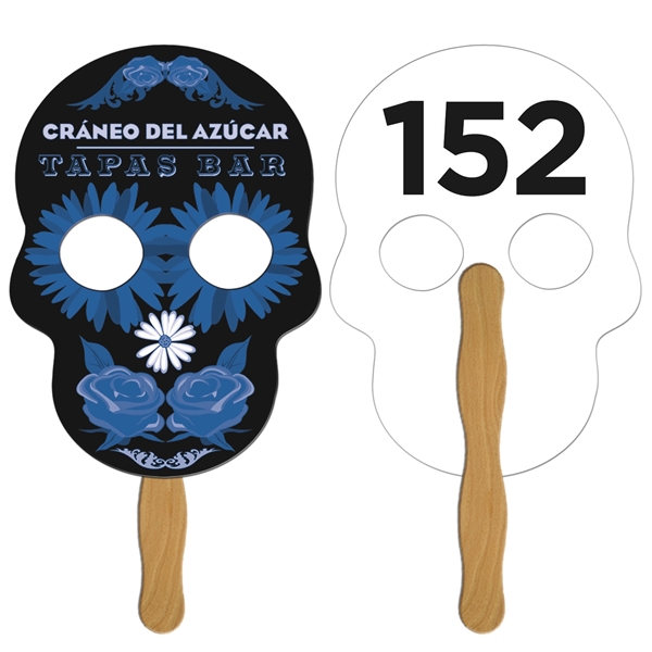 Digital printed Skull  shape auction fan with visible wooden stick.... from ASI 67620 Lion Circle Corp / Lion/Circle