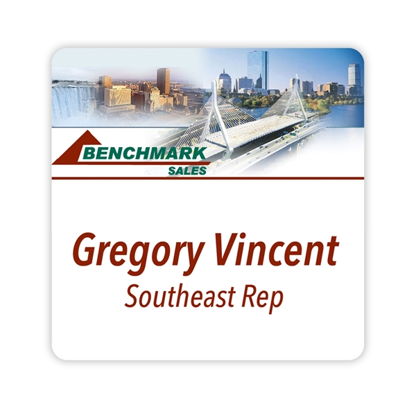 Large sized spectrum badges with full color UV inkjet printing.... from ASI 59080 Halls & Company