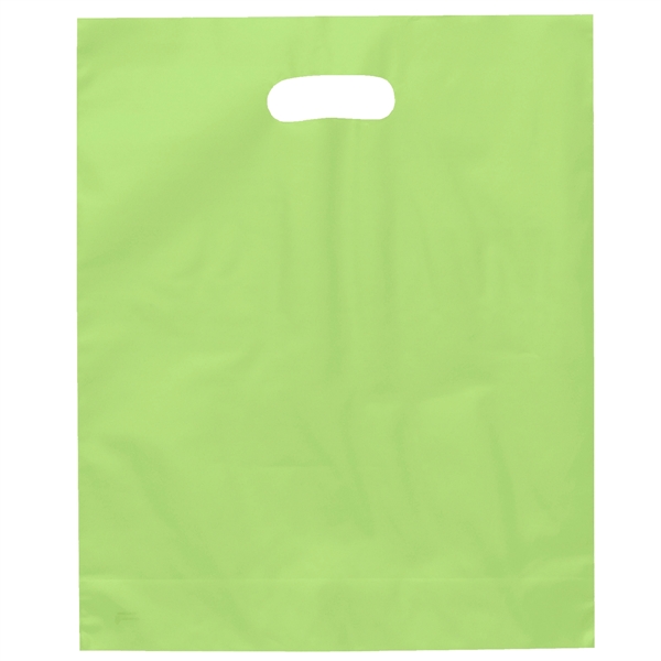 Hi-density 2.5 mil frosted plastic bags with die cut handles.... from ASI 37940 Bag Makers Inc