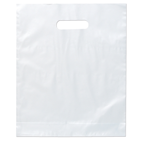 Hi-density 2.5 mil frosted plastic bags with die cut handles... from ASI 37940 Bag Makers Inc