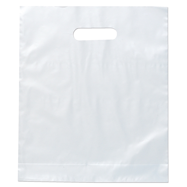Hi-density 2.5 mil frosted plastic bags with die cut handles... from ASI 37940 Bag Makers Inc