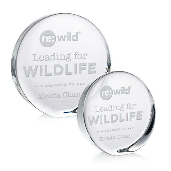 Clear standing optical crystal disk paperweight.... from ASI 84592 St Regis Group / St Regis