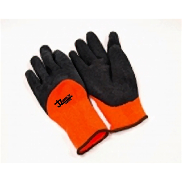 Winter lined, orange work glove, latex dip, screen printed. 12 dozen/ctn.... from ASI 79951 Promosafe / Promosafe