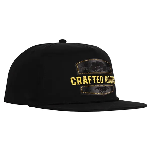 Polyester made deluxe 5-panel soft hand poly flat bill with rope... from ASI 80129 Quake City Caps