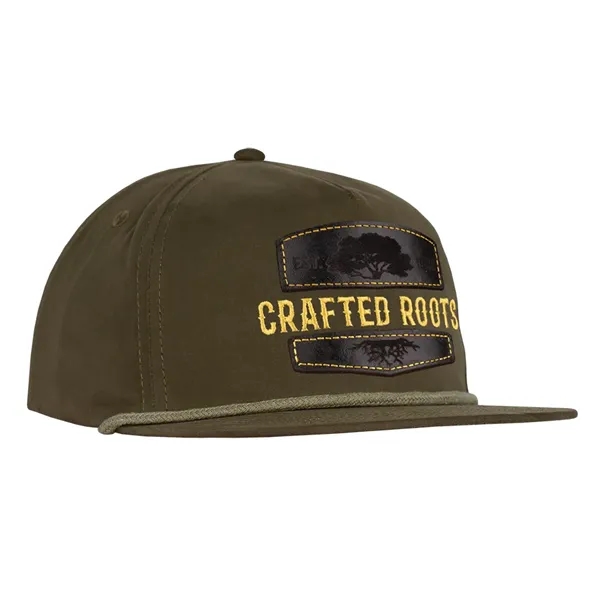 Polyester made deluxe 5-panel soft hand poly flat bill with rope... from ASI 80129 Quake City Caps