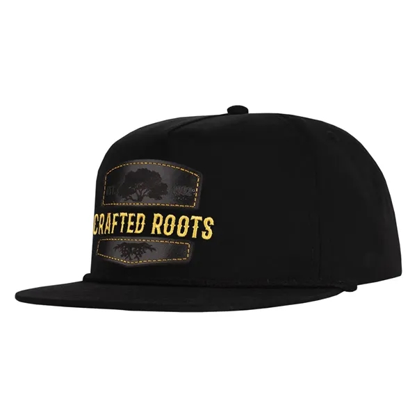 Polyester made deluxe 5-panel soft hand poly flat bill with rope... from ASI 80129 Quake City Caps