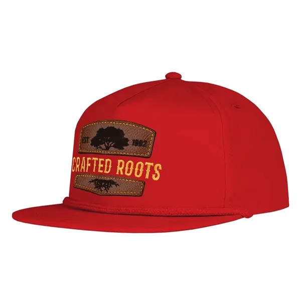 Polyester made deluxe 5-panel soft hand poly flat bill with rope... from ASI 80129 Quake City Caps