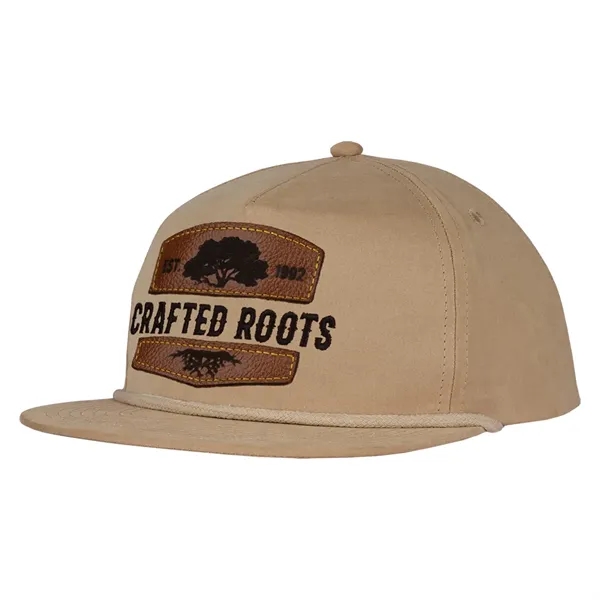 Polyester made deluxe 5-panel soft hand poly flat bill with rope... from ASI 80129 Quake City Caps