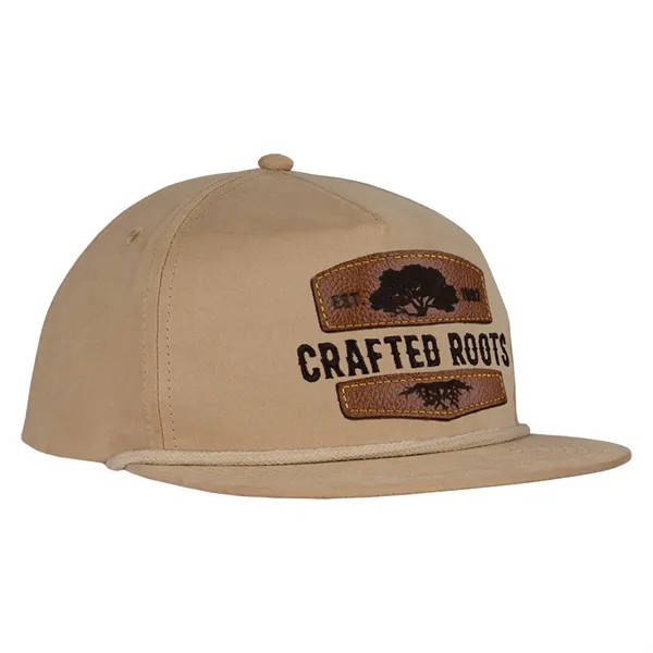Polyester made deluxe 5-panel soft hand poly flat bill with rope... from ASI 80129 Quake City Caps