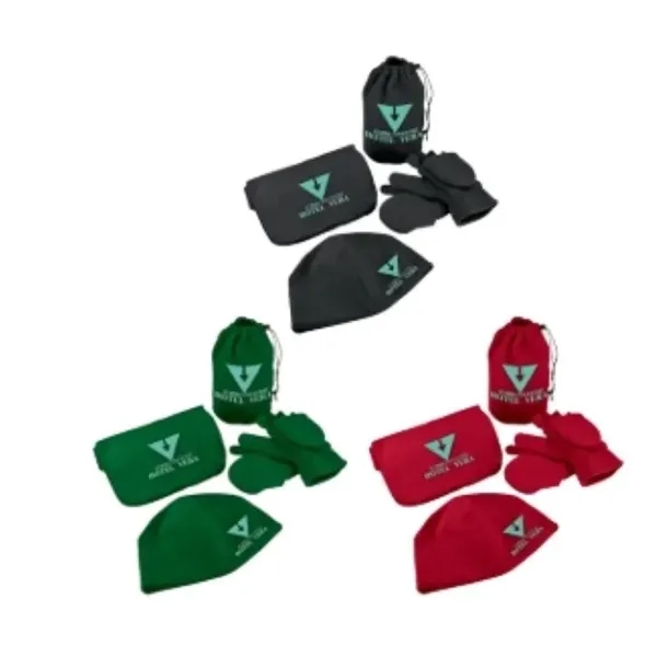 Four piece gift set with 100% polyester anti-pill fleece beanie, scarf,... from ASI 88060 Snugz/USA Inc
