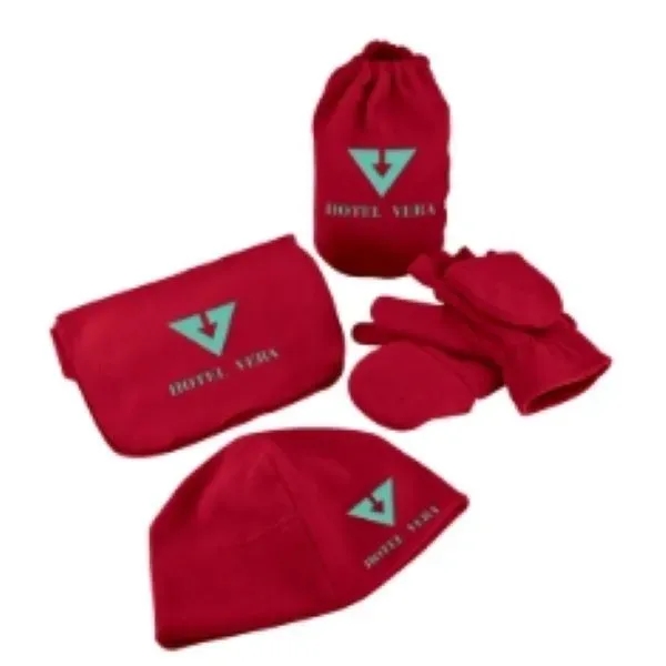Four piece gift set with 100% polyester anti-pill fleece beanie, scarf,... from ASI 88060 Snugz/USA Inc
