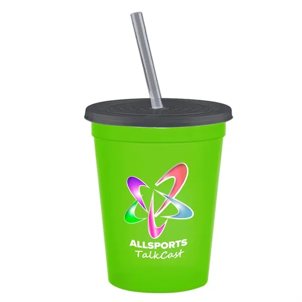 Molded in USA 16 oz. Stadium Cup with Lid & Straw... from ASI 40480 Koozie Group