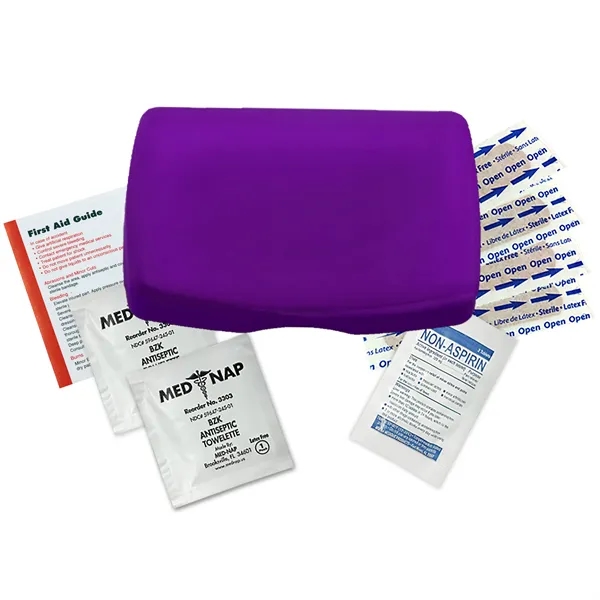 First aid kit in a durable living hinge box with non-aspirin... from ASI 40480 Koozie Group