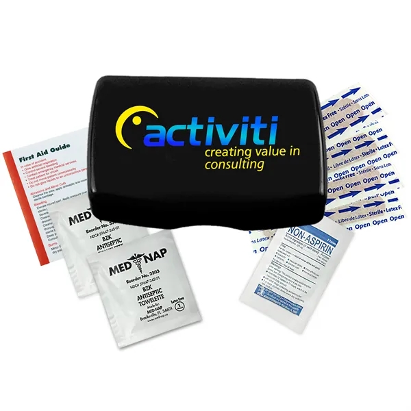 First aid kit in a durable living hinge box with non-aspirin... from ASI 40480 Koozie Group