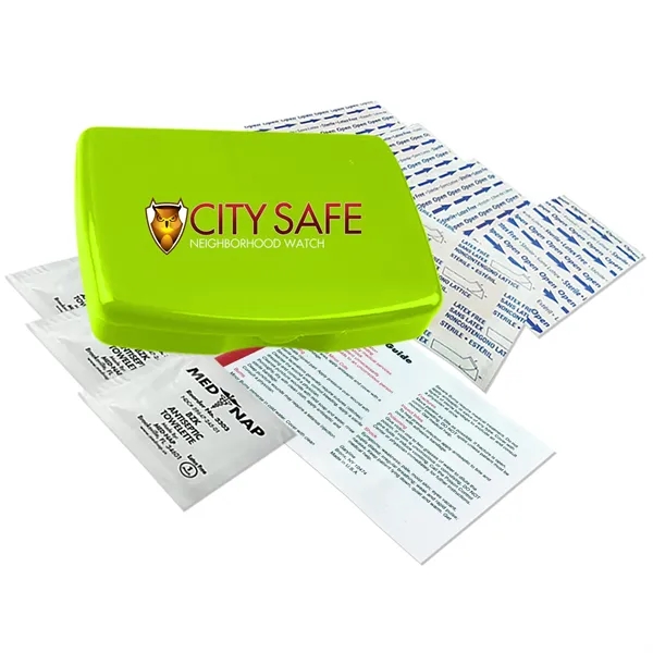 No medication first aid kit in durable, reusable, living hinge box.... from ASI 40480 Koozie Group