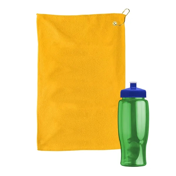 27 oz. Poly-pure transparent bottle with microfiber golf towel. Towel is... from ASI 40480 Koozie Group