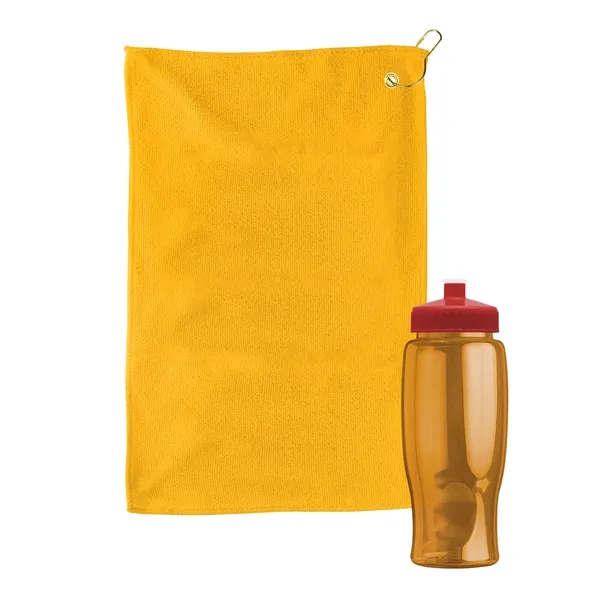 27 oz. Poly-pure transparent bottle with microfiber golf towel. Towel is... from ASI 40480 Koozie Group
