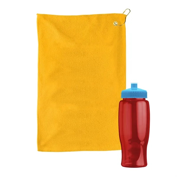 27 oz. Poly-pure transparent bottle with microfiber golf towel. Towel is... from ASI 40480 Koozie Group
