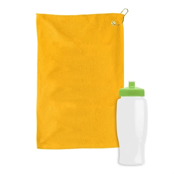 27 oz. Poly-pure transparent bottle with microfiber golf towel. Towel is... from ASI 40480 Koozie Group